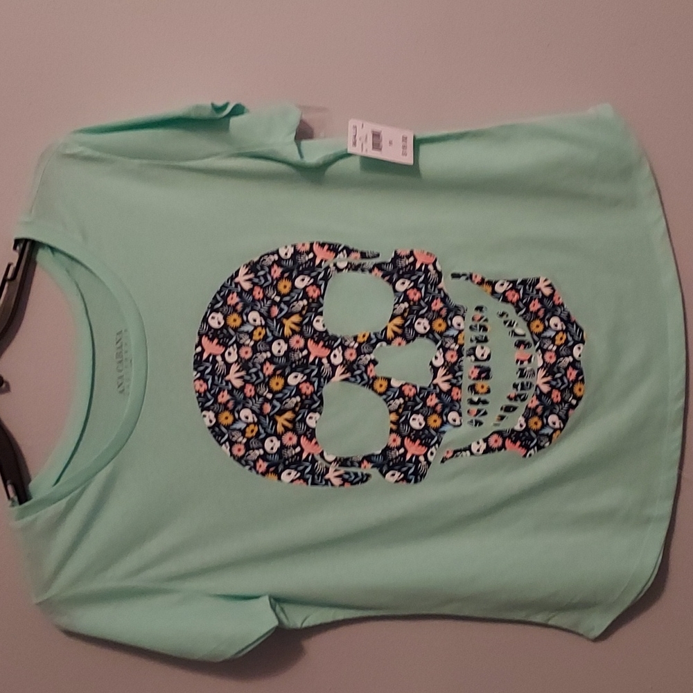 NWT-Ana Cabana 1X Skull Top Short Sleeve Mint Green